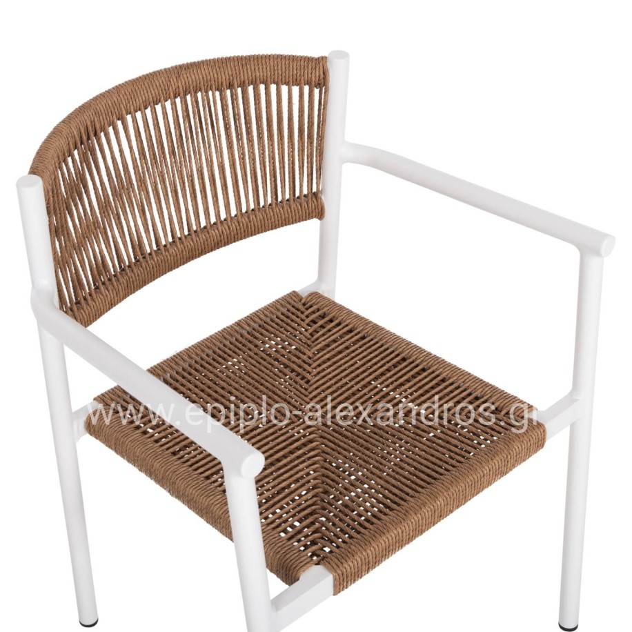 ALUMINUM ARMCHAIR STER HM5786.11 WHITE-SYNTHETIC RATTAN IN BEIGE 55,5x53x78Hcm.