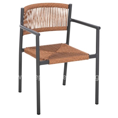 ALUMINUM ARMCHAIR STER HM5786.12 ANTHRACITE-SYNTHETIC RATTAN IN BEIGE 55,5x53x78Hcm.
