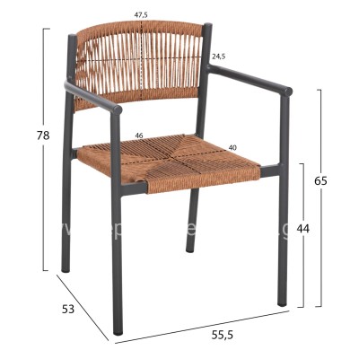 ALUMINUM ARMCHAIR STER HM5786.12 ANTHRACITE-SYNTHETIC RATTAN IN BEIGE 55,5x53x78Hcm.