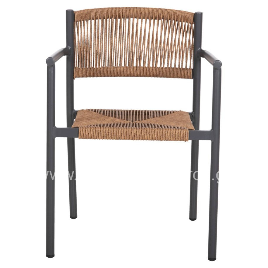 ALUMINUM ARMCHAIR STER HM5786.12 ANTHRACITE-SYNTHETIC RATTAN IN BEIGE 55,5x53x78Hcm.