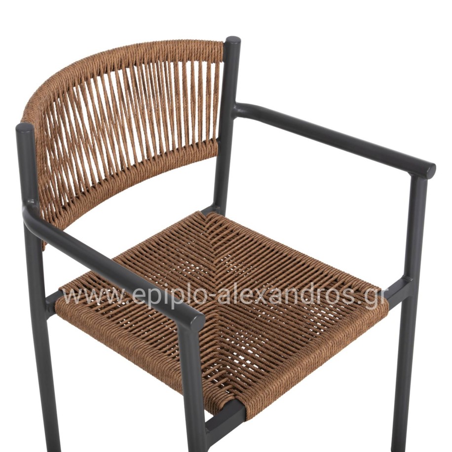 ALUMINUM ARMCHAIR STER HM5786.12 ANTHRACITE-SYNTHETIC RATTAN IN BEIGE 55,5x53x78Hcm.
