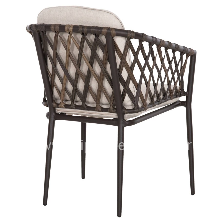 ALUMINUM ARMCHAIR BOLLY HM6080 BROWN FRAME-SYNTHETIC RATTAN IN BROWN-BEIGE CUSHIONS 58,5x67x86Hcm.