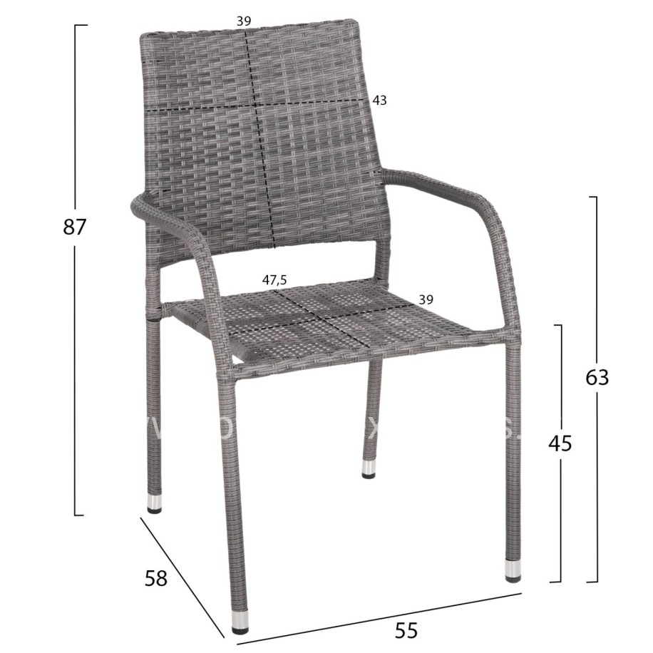 ARMCHAIR OUTDOOR MORNER HM6074.02 METAL-GREY WICKER 55x58x87H.