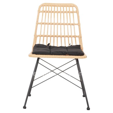 CHAIR OUTDOOR ALLEGRA HM5451.11 METAL & CUSHION BLACK- WICKER BEIGE 52x51.5x83.5Hcm.