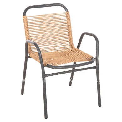 OUTDOOR ARMCHAIR AVRIL HM5968.02 METAL IN GREY-SYNTHETIC RATTAN IN NATURAL 54.5x56x78H
