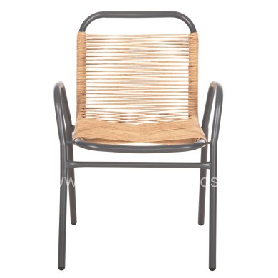 OUTDOOR ARMCHAIR AVRIL HM5968.02 METAL IN GREY-SYNTHETIC RATTAN IN NATURAL 54.5x56x78H