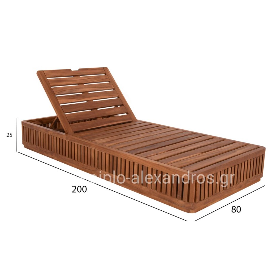 SUNLOUNGER WITHOUT CUSHIONS VERNON HM6331 TEAK WOOD IN NATURAL 200x80x25Hcm.
