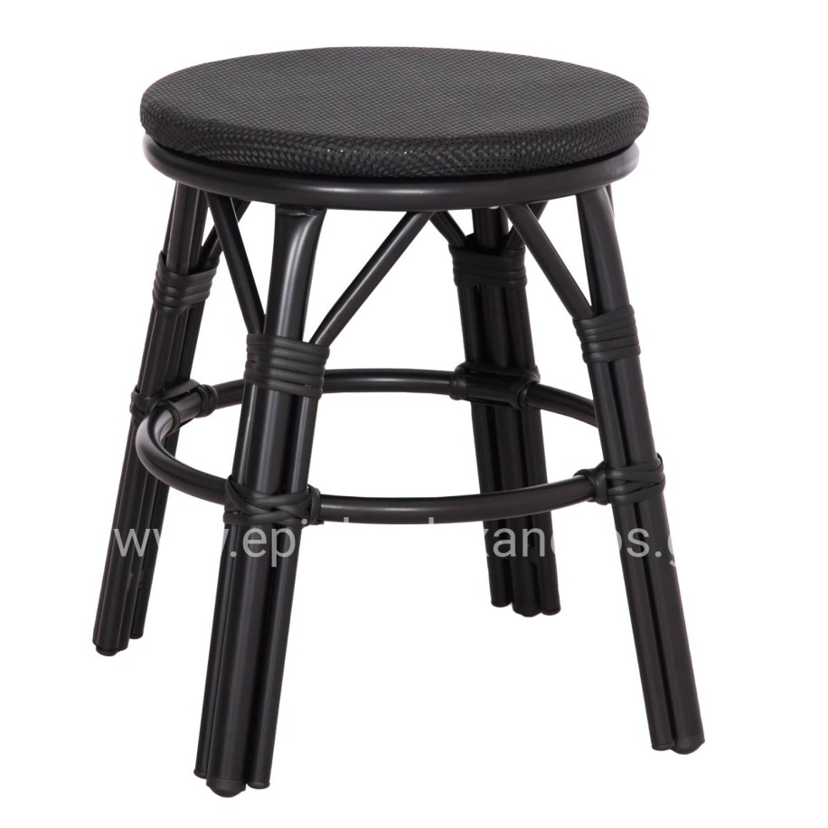 ALUMINUM ROUND STOOL CHINO HM6285.02 BAMBOO LOOK & TEXTILENE IN BLACK Φ36x46Hcm.
