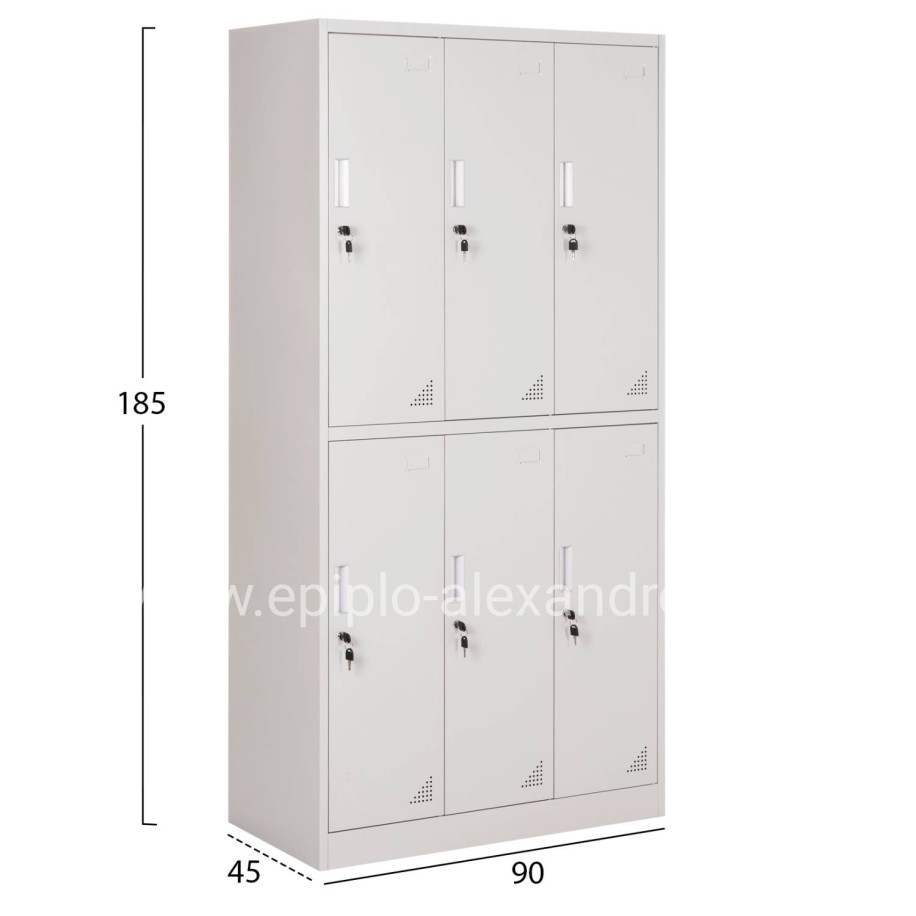 LOCKER METALLIC BRAILA HM5546.11 6 CABINETS WITH KEY LOCKS IN LIGHT GREY 90x45x185Hcm.