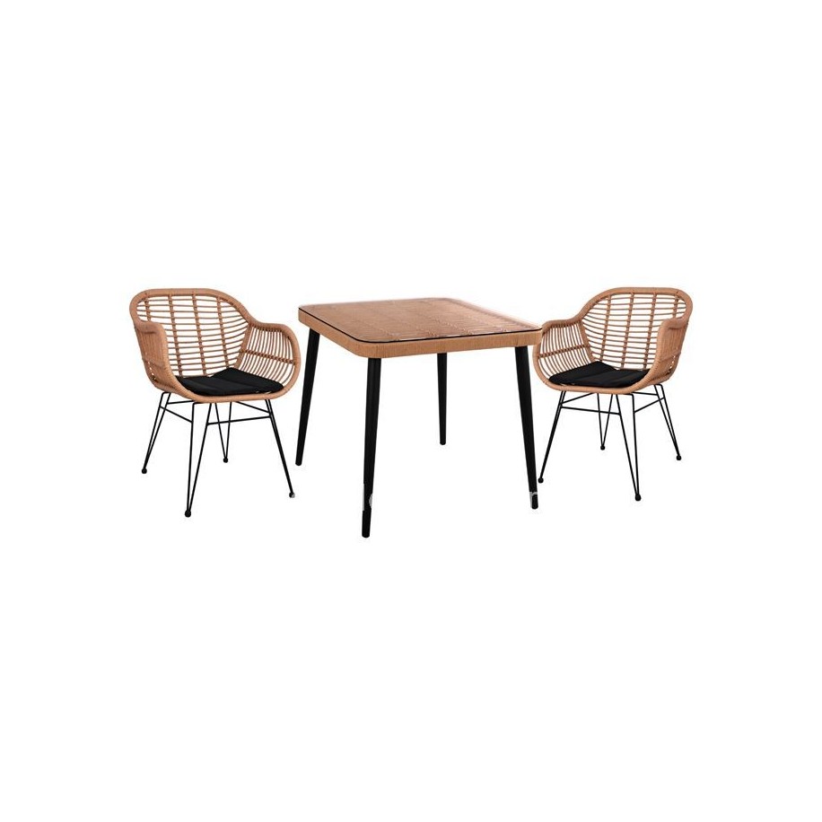 ΣΕΤ 3ΤΜΧ ALLEGRA WICKER ΜΕ ΤΡΑΠΕΖΙ 80X80Χ78Υ ΜΠΕΖ & ΜΑΥΡΟ ΧΡΩΜΑ HM10483