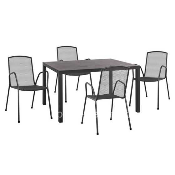 Set 5 pieces with Table 140x80x75.5 aluminum & Metallic chairs Grey color HM10533