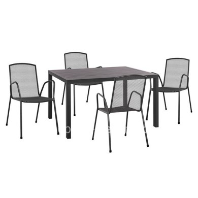 Set 5 pieces with Table 140x80x75.5 aluminum & Metallic chairs Grey color HM10533