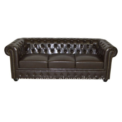 ΚΑΝΑΠΕΣ 3ΘΕΣΙΟΣ T.CHESTERFIELD HM3009.01 ΤΕΧΝΟΔΕΡΜΑ ΣΚΟΥΡΟ ΚΑΦΕ 208x90x73Υ εκ.