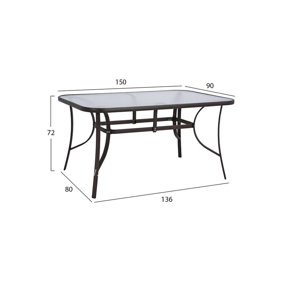 ΤΡΑΠΕΖΙ BRUNO 150X90Χ72Υεκ. ΚΑΦΕ ΜΕΤΑΛΛΙΚΟ ΜΕ ΓΥΑΛΙΝΗ ΕΠΙΦΑΝΕΙΑ HM5145.02