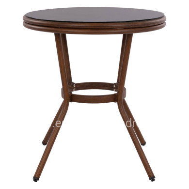 ΤΡΑΠΕΖΙ ΑΛΟΥΜΙΝΙΟΥ MOSES Φ70x76 εκ. BAMBOO LOOK HM5532.03 ΚΑΦΕ ΜΕ ΓΥΑΛΙ