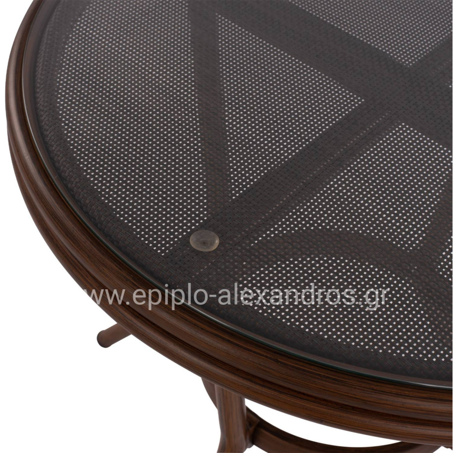 ΤΡΑΠΕΖΙ ΑΛΟΥΜΙΝΙΟΥ MOSES Φ70x76 εκ. BAMBOO LOOK HM5532.03 ΚΑΦΕ ΜΕ ΓΥΑΛΙ
