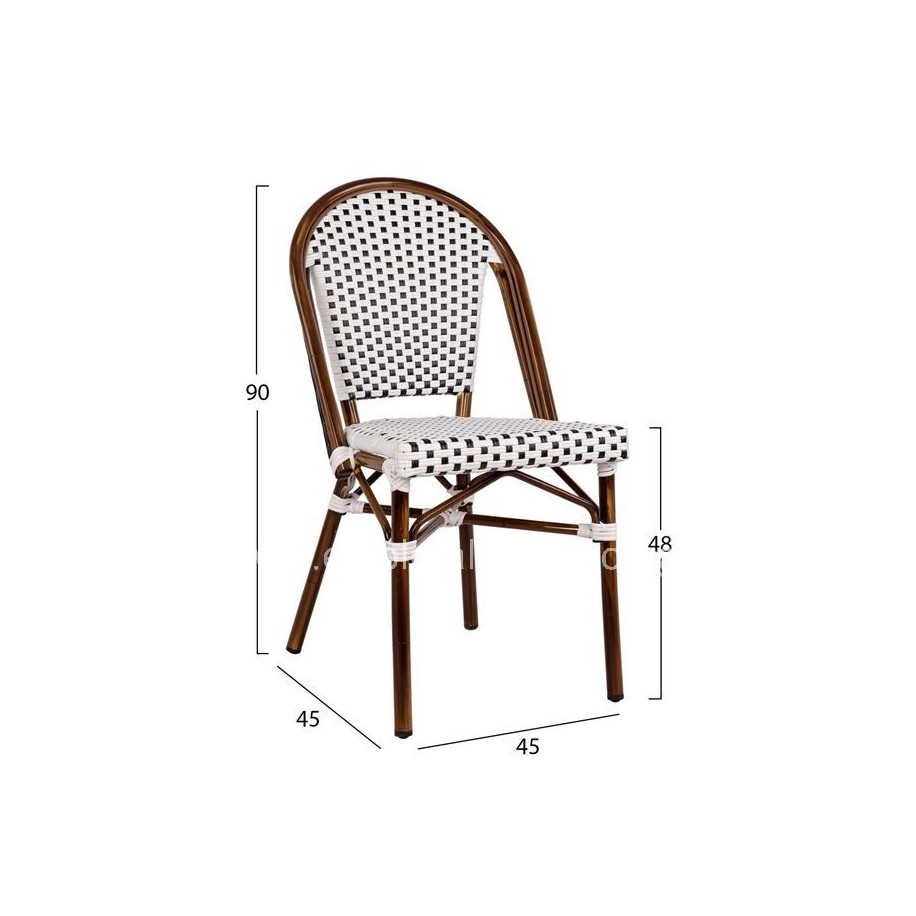 ΚΑΡΕΚΛΑ BISTRO ΑΛΟΥΜΙΝΙΟΥ BAMBOO LOOK ΜΕ ΛΕΥΚΟ-ΜΑΥΡΟ RATTAN HM5566.01 45x54x90Υεκ.