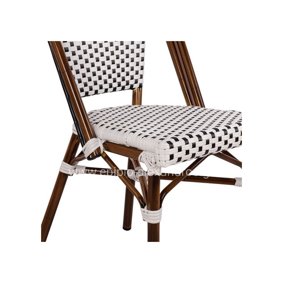 ΚΑΡΕΚΛΑ BISTRO ΑΛΟΥΜΙΝΙΟΥ BAMBOO LOOK ΜΕ ΛΕΥΚΟ-ΜΑΥΡΟ RATTAN HM5566.01 45x54x90Υεκ.