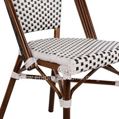 ΚΑΡΕΚΛΑ BISTRO ΑΛΟΥΜΙΝΙΟΥ BAMBOO LOOK ΜΕ ΛΕΥΚΟ-ΜΑΥΡΟ RATTAN HM5566.01 45x54x90Υεκ.