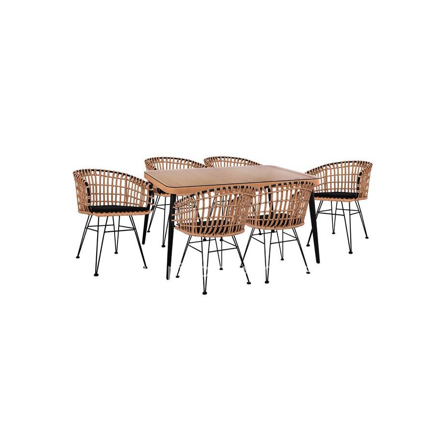 ΣΕΤ 7ΤΜΧ ALLEGRA WICKER ΜΕ ΤΡΑΠΕΖΙ 160X90X78Υ ΜΠΕΖ & ΜΑΥΡΟ ΧΡΩΜΑ HM10496