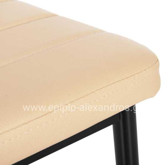 DINING CHAIR LADY HM0037.25 CREAM WHITE PU-BLACK METAL FRAME K/D 42x44x95Hcm