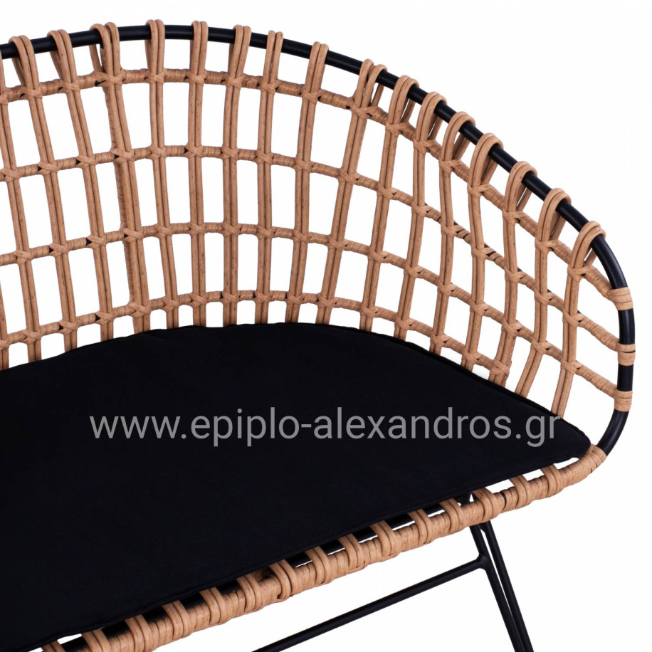 ΠΑΓΚΑΚΙ ΜΕΤΑΛΛΙΚΟ ALLEGRA HM5692 ΜΕ WICKER ΜΑΥΡΟ-ΜΠΕΖ 124x57x77Υ εκ.