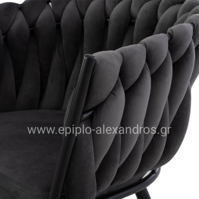 ΠΟΛΥΘΡΟΝΑΚΙ LUANDA ΒΕΛΟΥΔΟ ΓΚΡΙ ΚΑΙ ΜΕΤΑΛΛΙΚΑ ΠΟΔΙΑ HM8741.01 60x54x78 εκ.