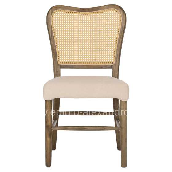 CHAIR TOON WOOD RATTAN BACK FABRIC SEAT HM9406.04 47x52x91.5Hcm.
