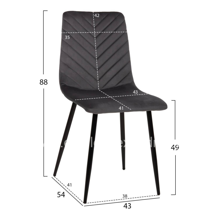 DINING CHAIR LATRELL HM8587.01 GREY VELVET & BLACK METAL LEGS 43x54x88Hcm.