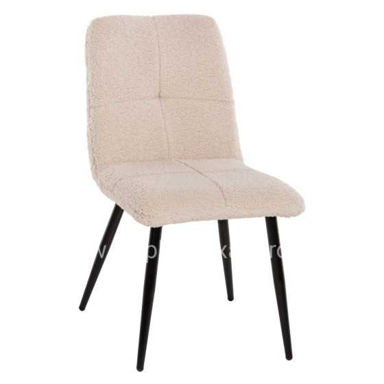 CHAIR SHELLY HM8590.02 TEDDY FABRIC IN WHITE-BLACK METAL LEGS 48x64x87Hcm.