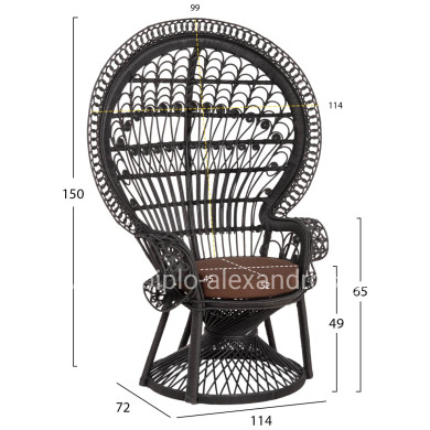 ΠΟΛΥΘΡΟΝΑ ROYAL PEACOCK HM9342.03 RATTAN ΜΑΥΡΟ-ΜΑΞΙΛΑΡΙ ΜΑΥΡΟ 114x72x150Yεκ.