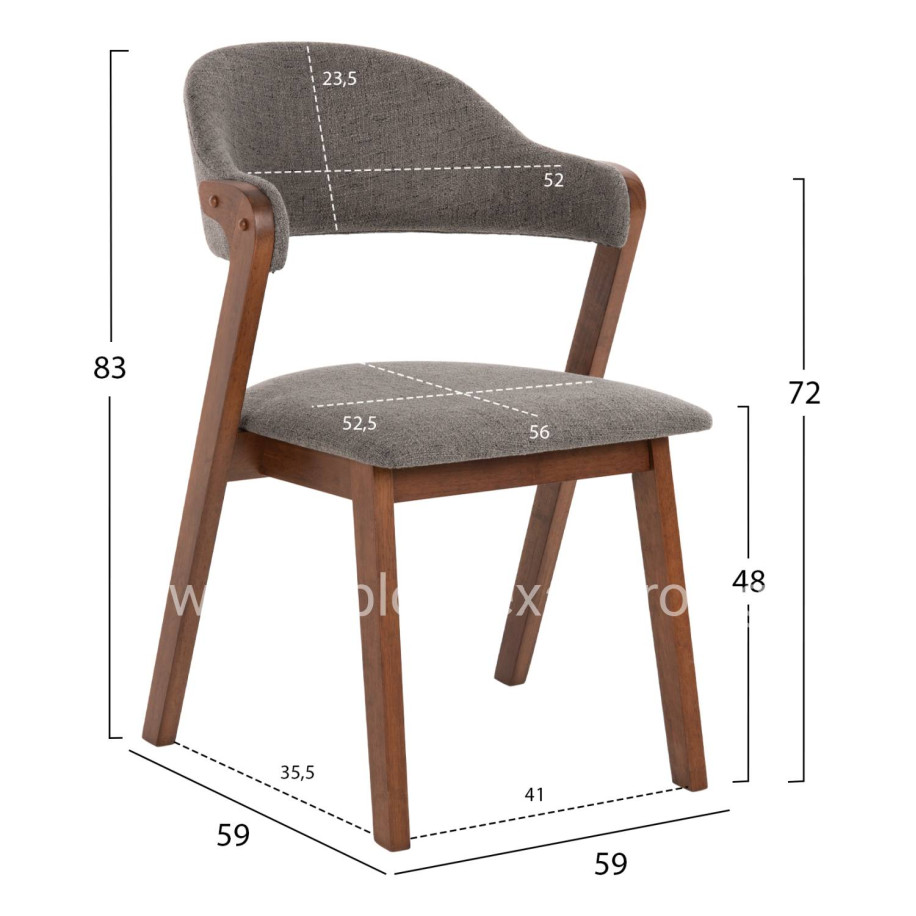 DINING CHAIR RIDER HM9734.01 RUBBERWOOD IN WALNUT COLOR-GREY FABRIC 59x59x83Hcm.