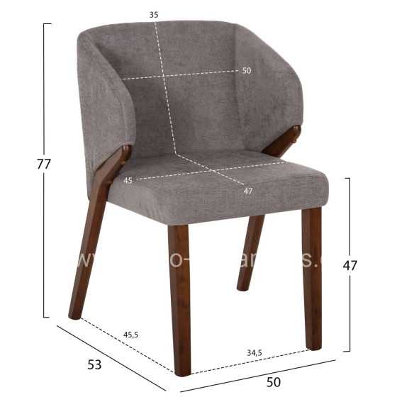 DINING CHAIR RADDER HM9749 RUBBERWOOD IN WALNUT COLOR-GREY FABRIC 50x53x77Hcm.