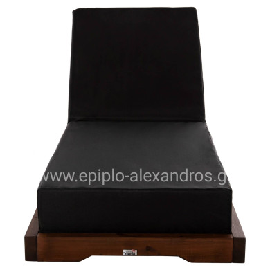 BEACH LOUNGER IKARIA LOW HM10622.01 PINE WOOD IN WALNUT COLOR-BLACK TEXTILENE-CUSHION 20cm THICK