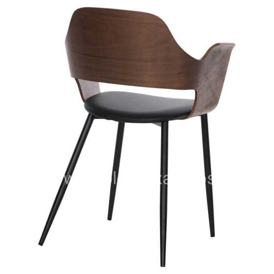 DINING CHAIR VELP HM9616.03 WOOD IN WALNUT-BLACK PU-BLACK METAL LEGS 55,5x50x79Hcm.