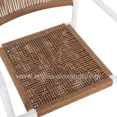 ALUMINUM ARMCHAIR STER HM5786.11 WHITE-SYNTHETIC RATTAN IN BEIGE 55,5x53x78Hcm.