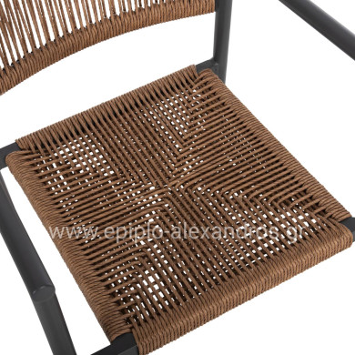 ALUMINUM ARMCHAIR STER HM5786.12 ANTHRACITE-SYNTHETIC RATTAN IN BEIGE 55,5x53x78Hcm.