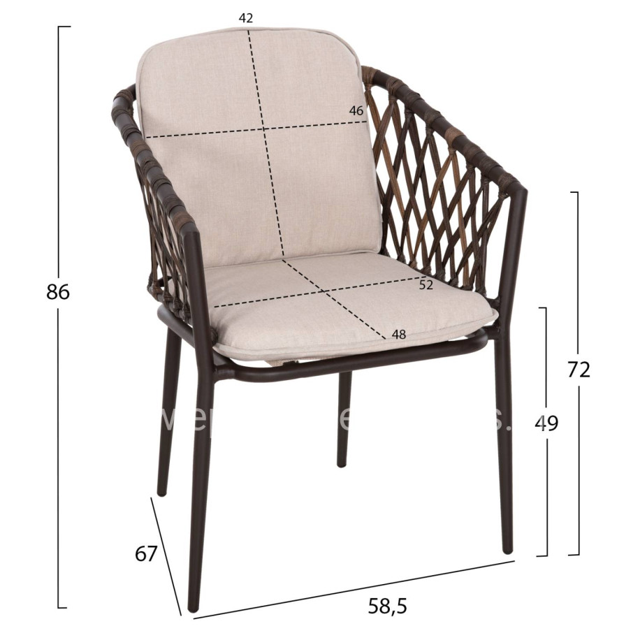 ALUMINUM ARMCHAIR BOLLY HM6080 BROWN FRAME-SYNTHETIC RATTAN IN BROWN-BEIGE CUSHIONS 58,5x67x86Hcm.