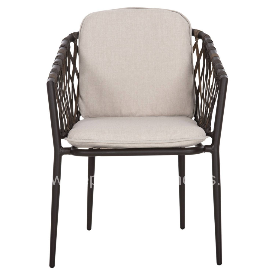 ALUMINUM ARMCHAIR BOLLY HM6080 BROWN FRAME-SYNTHETIC RATTAN IN BROWN-BEIGE CUSHIONS 58,5x67x86Hcm.