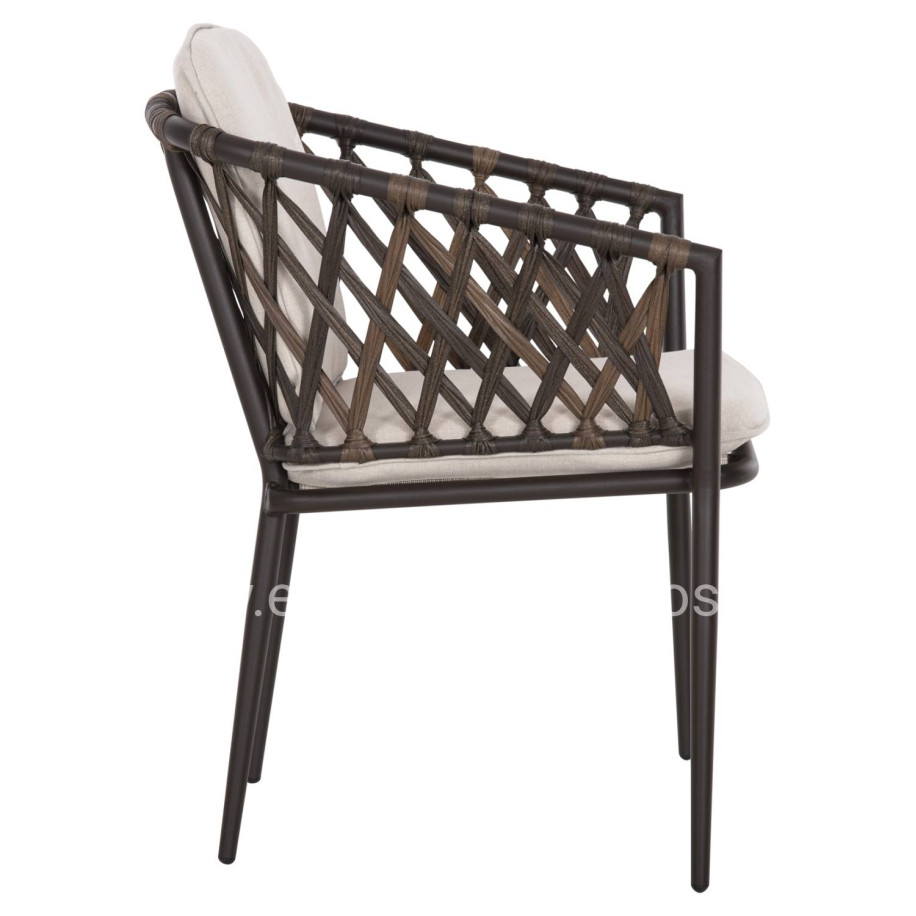 ALUMINUM ARMCHAIR BOLLY HM6080 BROWN FRAME-SYNTHETIC RATTAN IN BROWN-BEIGE CUSHIONS 58,5x67x86Hcm.