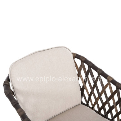 ALUMINUM ARMCHAIR BOLLY HM6080 BROWN FRAME-SYNTHETIC RATTAN IN BROWN-BEIGE CUSHIONS 58,5x67x86Hcm.
