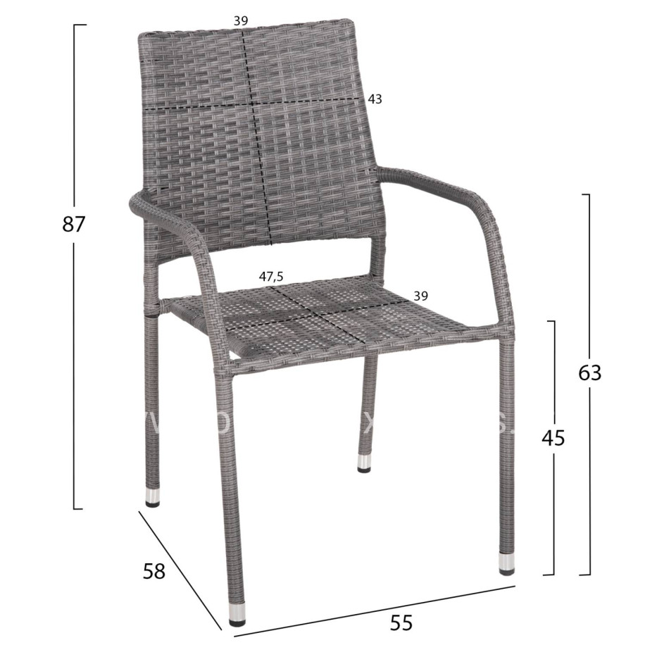 ARMCHAIR OUTDOOR MORNER HM6074.02 METAL-GREY WICKER 55x58x87H.