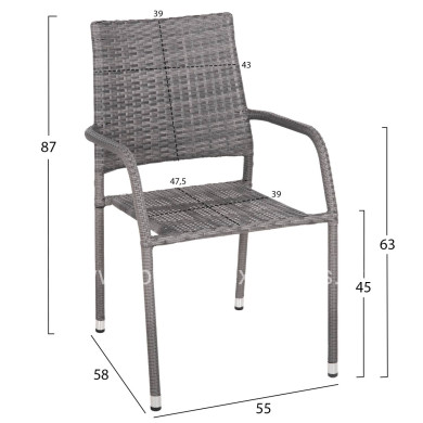 ARMCHAIR OUTDOOR MORNER HM6074.02 METAL-GREY WICKER 55x58x87H.