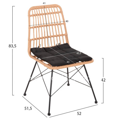 CHAIR OUTDOOR ALLEGRA HM5451.11 METAL & CUSHION BLACK- WICKER BEIGE 52x51.5x83.5Hcm.