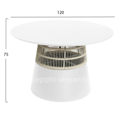 ΤΡΑΠΕΖΙ ΣΤΡΟΓΓΥΛΟ SAEID HM6106.02 ΛΕΥΚΟ ΑΛΟΥΜΙΝΙΟ-ΜΠΕΖ ΣΧΟΙΝΙ Φ120x75Υεκ.