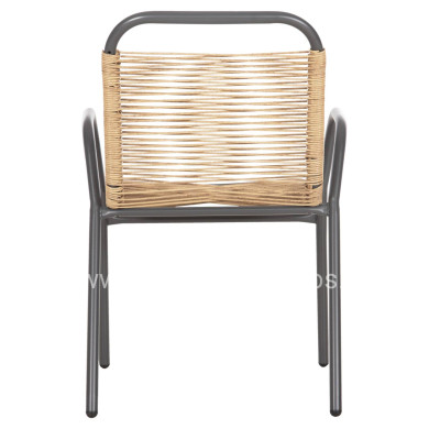 OUTDOOR ARMCHAIR AVRIL HM5968.02 METAL IN GREY-SYNTHETIC RATTAN IN NATURAL 54.5x56x78H
