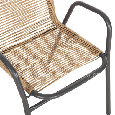 OUTDOOR ARMCHAIR AVRIL HM5968.02 METAL IN GREY-SYNTHETIC RATTAN IN NATURAL 54.5x56x78H