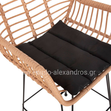 ΣΚΑΜΠΟ ΜΠΑΡ ΨΗΛΟ ALLEGRA HM5640.11 ΜΠΕΖ P.E. RATTAN-ΜΑΥΡΟ ΜΕΤΑΛΛΟ 54x55x108Υεκ.