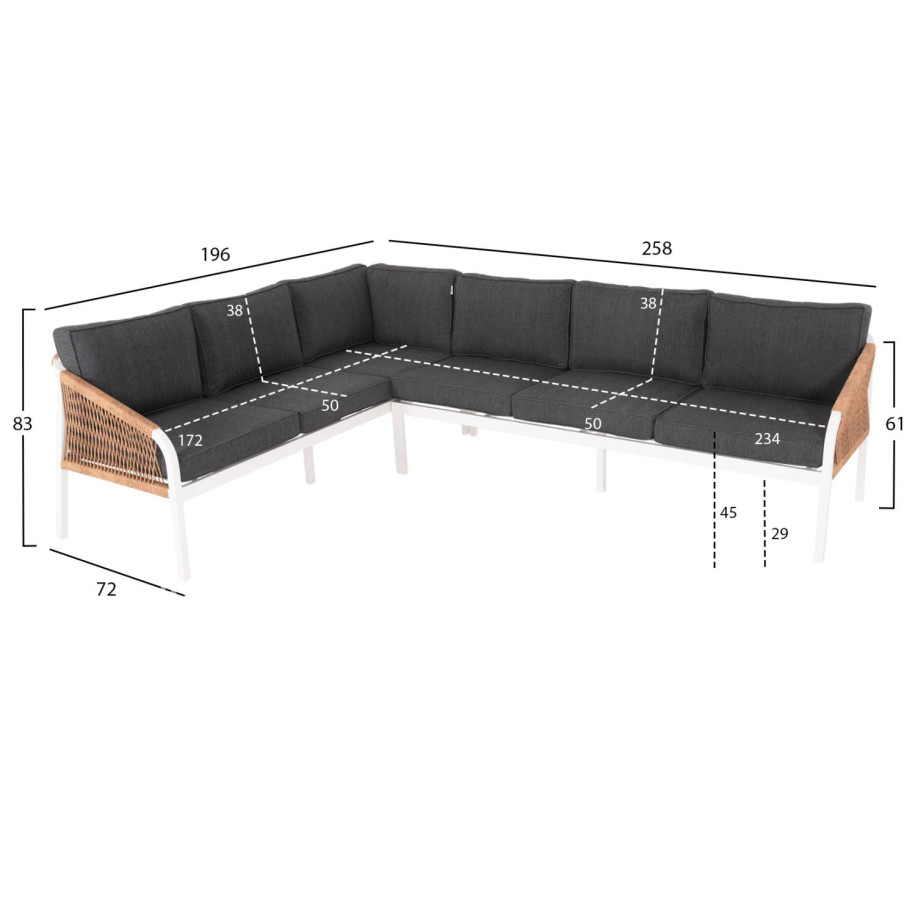 OUTDOOR CORNER LOUNGE SET MAERLY HM6140.01 WHITE ALUMINUM-ANTHRACITE CUSHIONS-BEIGE SYNTHETIC ROPE