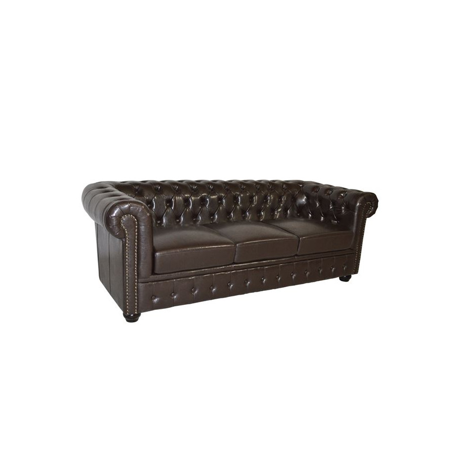 ΚΑΝΑΠΕΣ 3ΘΕΣΙΟΣ T.CHESTERFIELD HM3009.01 ΤΕΧΝΟΔΕΡΜΑ ΣΚΟΥΡΟ ΚΑΦΕ 208x90x73Υ εκ.